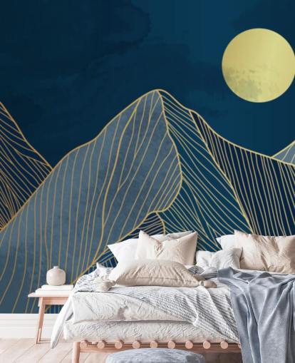 mountain line art blue wallpaper