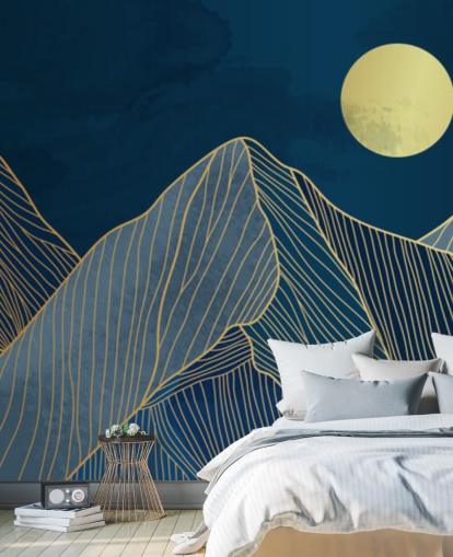 mountain line art blue wallpaper