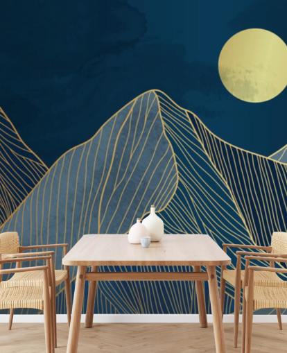 mountain line art blue wallpaper