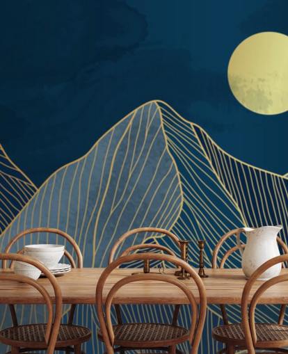 mountain line art blauw behang mountain line art blauw behang