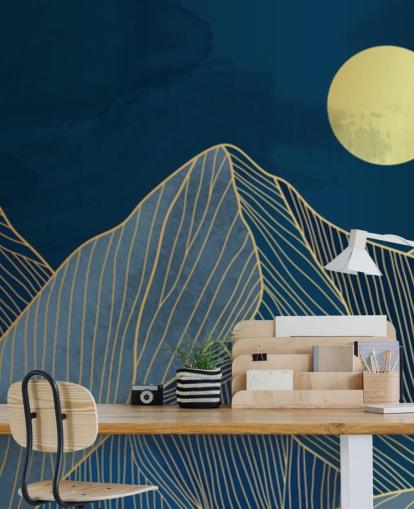 papel de parede azul arte linha de montanha