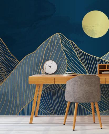 papel de parede azul arte linha de montanha papel de parede azul arte linha de montanha