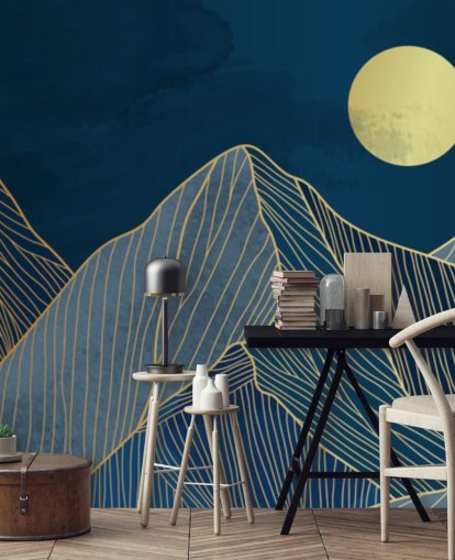 mountain line art blauw behang mountain line art blauw behang