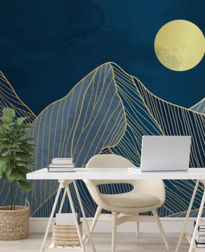 mountain line art blue wallpaper