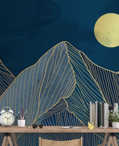 papel pintado de línea de montaña azul