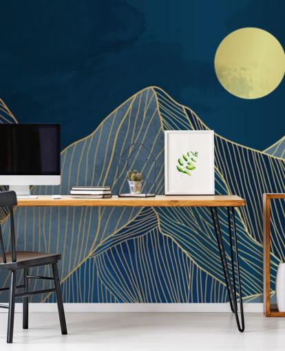 papel de parede azul arte linha de montanha