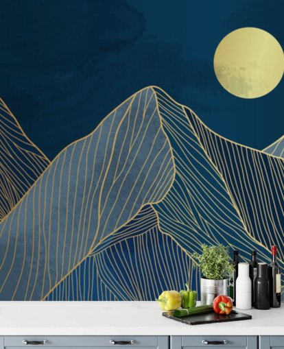 papel pintado de línea de montaña azul