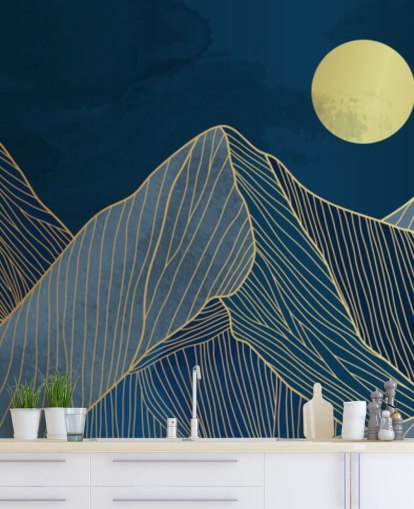 Gebirgslinie Kunst blaue Tapete