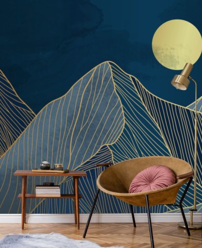 Gebirgslinie Kunst blaue Tapete