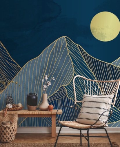 mountain line art blauw behang mountain line art blauw behang