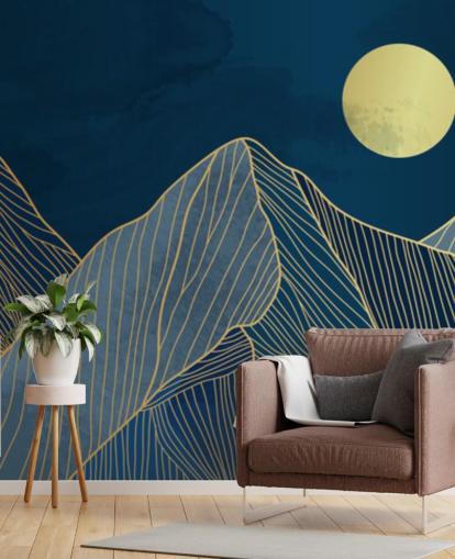 papel de parede azul arte linha de montanha