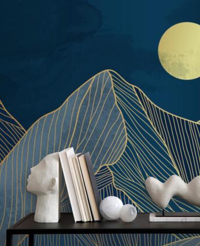 papel de parede azul arte linha de montanha