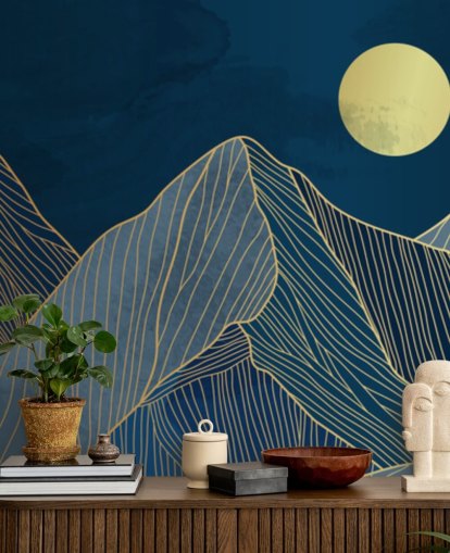 Gebirgslinie Kunst blaue Tapete Gebirgslinie Kunst blaue Tapete