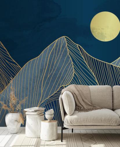 papel pintado de línea de montaña azul