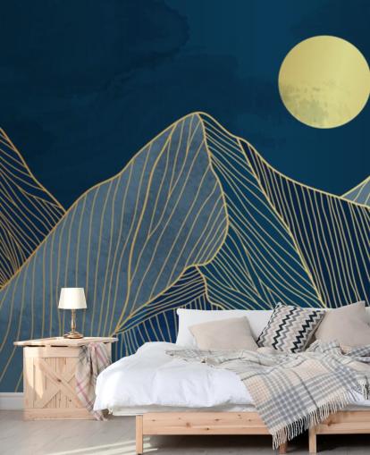 mountain line art blue wallpaper