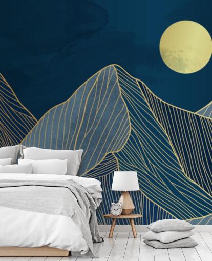 mountain line art blue wallpaper