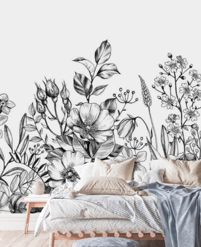 sort og hvid blomster illustration tapet sort og hvid blomster illustration tapet