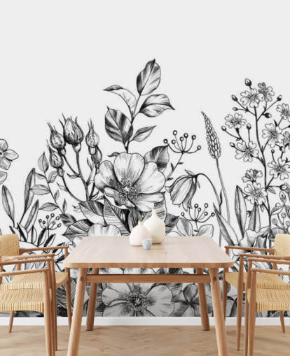 svartvitt blommig illustration tapet