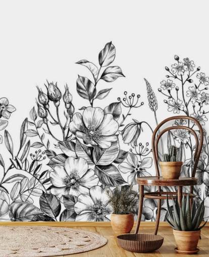 black and white floral illustration wallpaper black and white floral illustration wallpaper