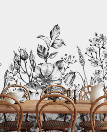 black and white floral illustration wallpaper