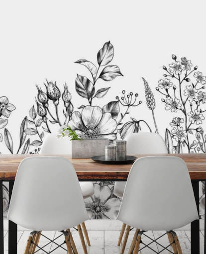 papier peint illustration florale noir et blanc papier peint illustration florale noir et blanc