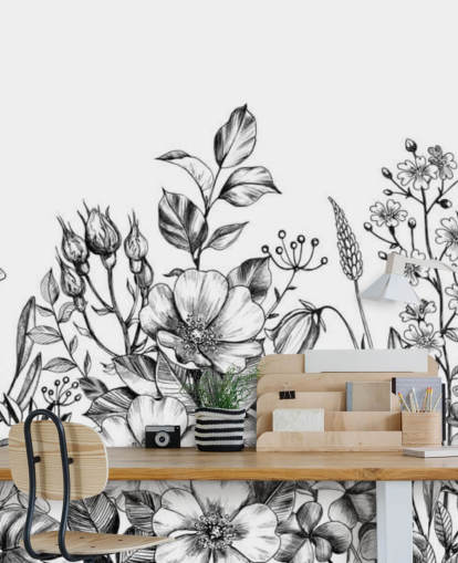 papel tapiz de ilustración floral en blanco y negro papel tapiz de ilustración floral en blanco y negro