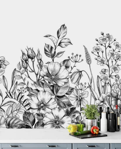 sort og hvid blomster illustration tapet sort og hvid blomster illustration tapet