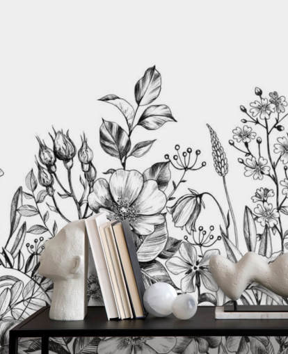 papier peint illustration florale noir et blanc papier peint illustration florale noir et blanc