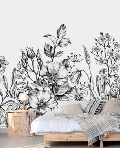 sort og hvid blomster illustration tapet sort og hvid blomster illustration tapet