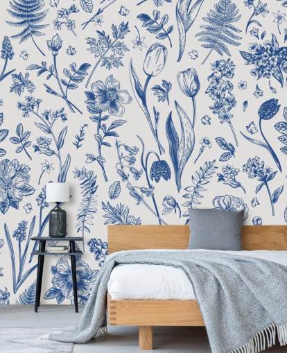 papel pintado de flores ilustradas prado