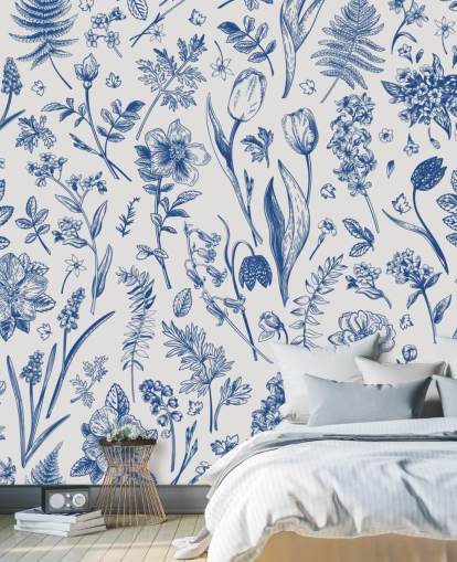 papel pintado de flores ilustradas prado