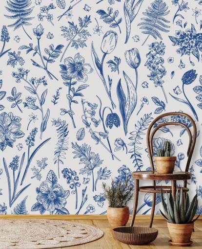 weide geïllustreerde bloemen behang