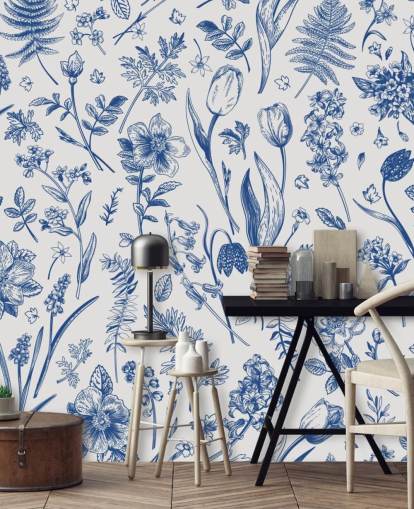 papier peint fleurs illustrées prairie