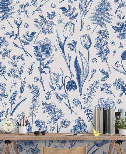 meadow illustrated flowers wallpaper