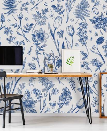 meadow illustrated flowers wallpaper