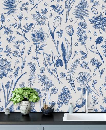 carta da parati fiori illustrati