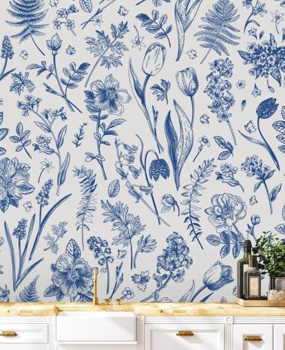 papel pintado de flores ilustradas prado