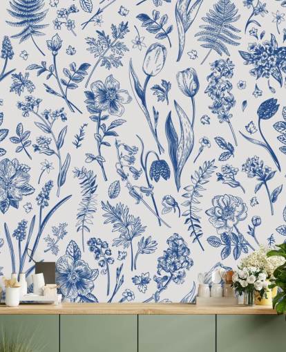 carta da parati fiori illustrati