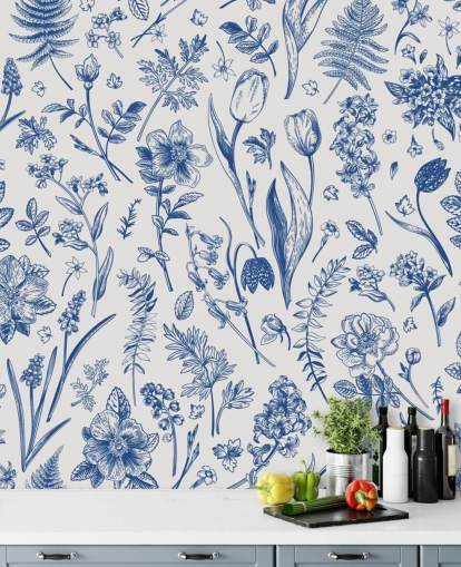 meadow illustrated flowers wallpaper