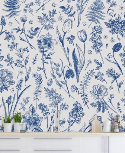 papel pintado de flores ilustradas prado