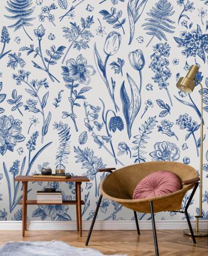 weide geïllustreerde bloemen behang