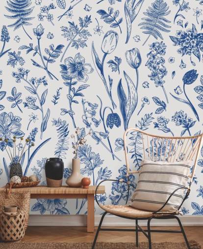 papel pintado de flores ilustradas prado