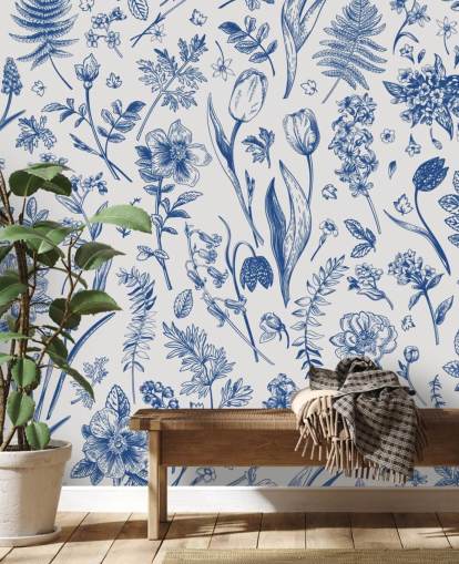 papel pintado de flores ilustradas prado