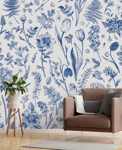 papel pintado de flores ilustradas prado