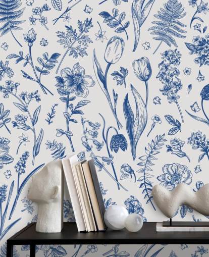 papel pintado de flores ilustradas prado