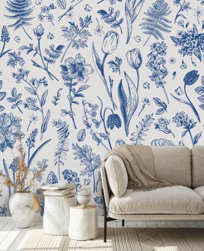 papel pintado de flores ilustradas prado