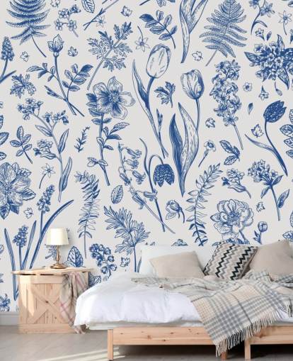 meadow illustrated flowers wallpaper