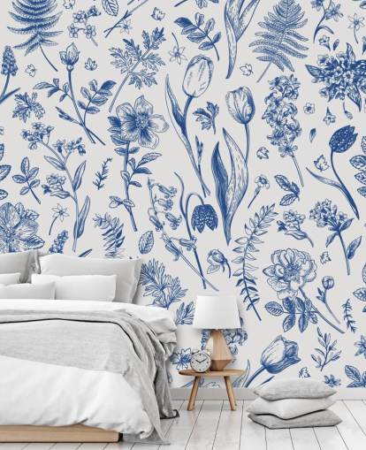 papier peint fleurs illustrées prairie