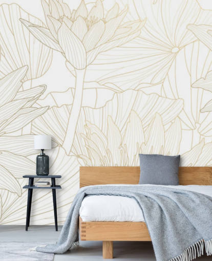 gold und weiß farbige Linie Blumen Tapete