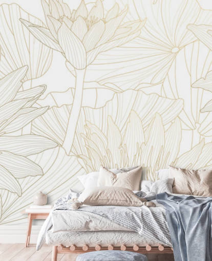 papier peint fleurs de couleur or et blanc